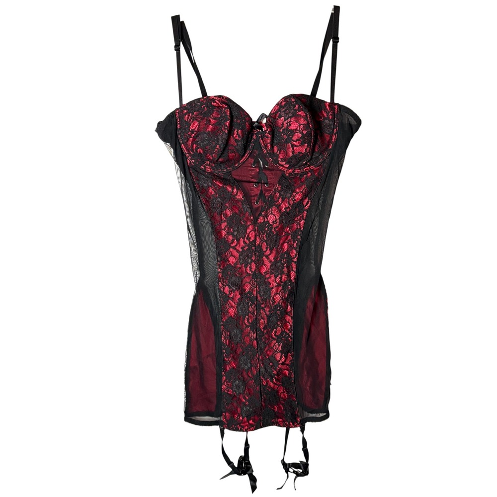 Vtg Frederick's of Hollywood Bustier Lg Red Lace Goth Vampy Burlesque Lingerie